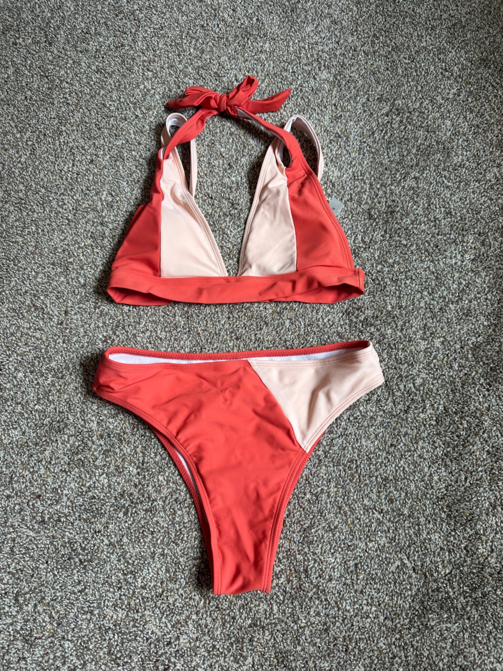 Two-Tone Coral & Blush Bikini Set - Women's Swim